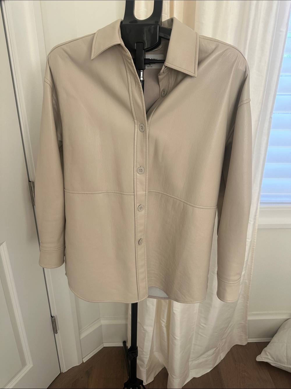 Aritzia Light Taupe Leather-Feel Button-Up Shirt - Women